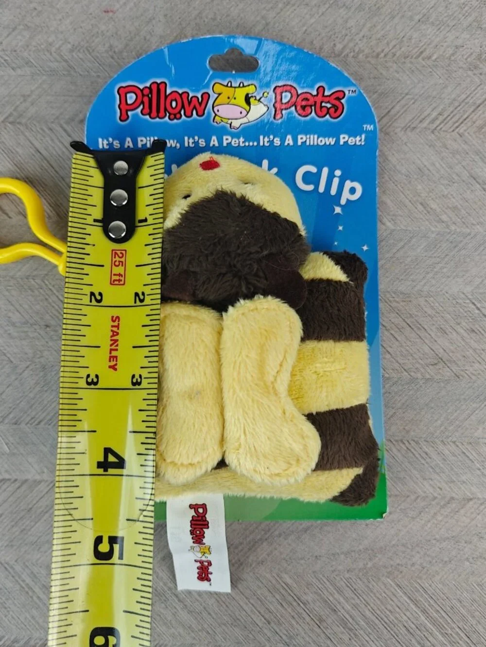 NEW Rare Pillow Pets Plush Backpack Clip Bumble Bee Stuffed Animal Toy